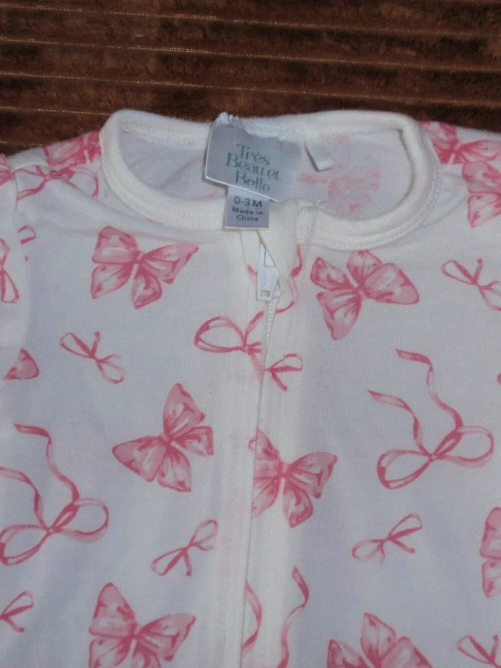 Tres Beau et Belle Baby Girl Footie One-Piece Pajamas Pink Bows Sz 0-3m Newborn